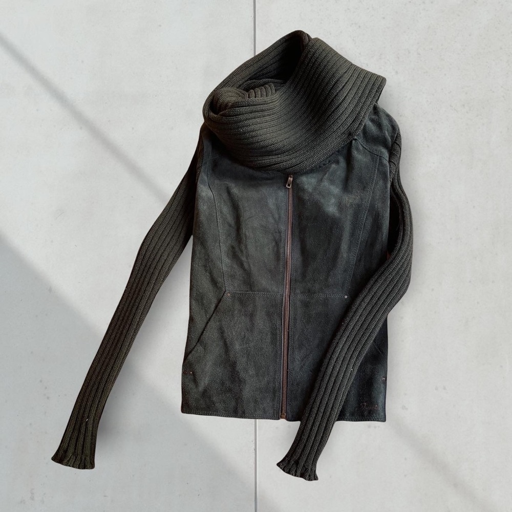 DIESEL Knit/Suede Cowl Sweater Jacket